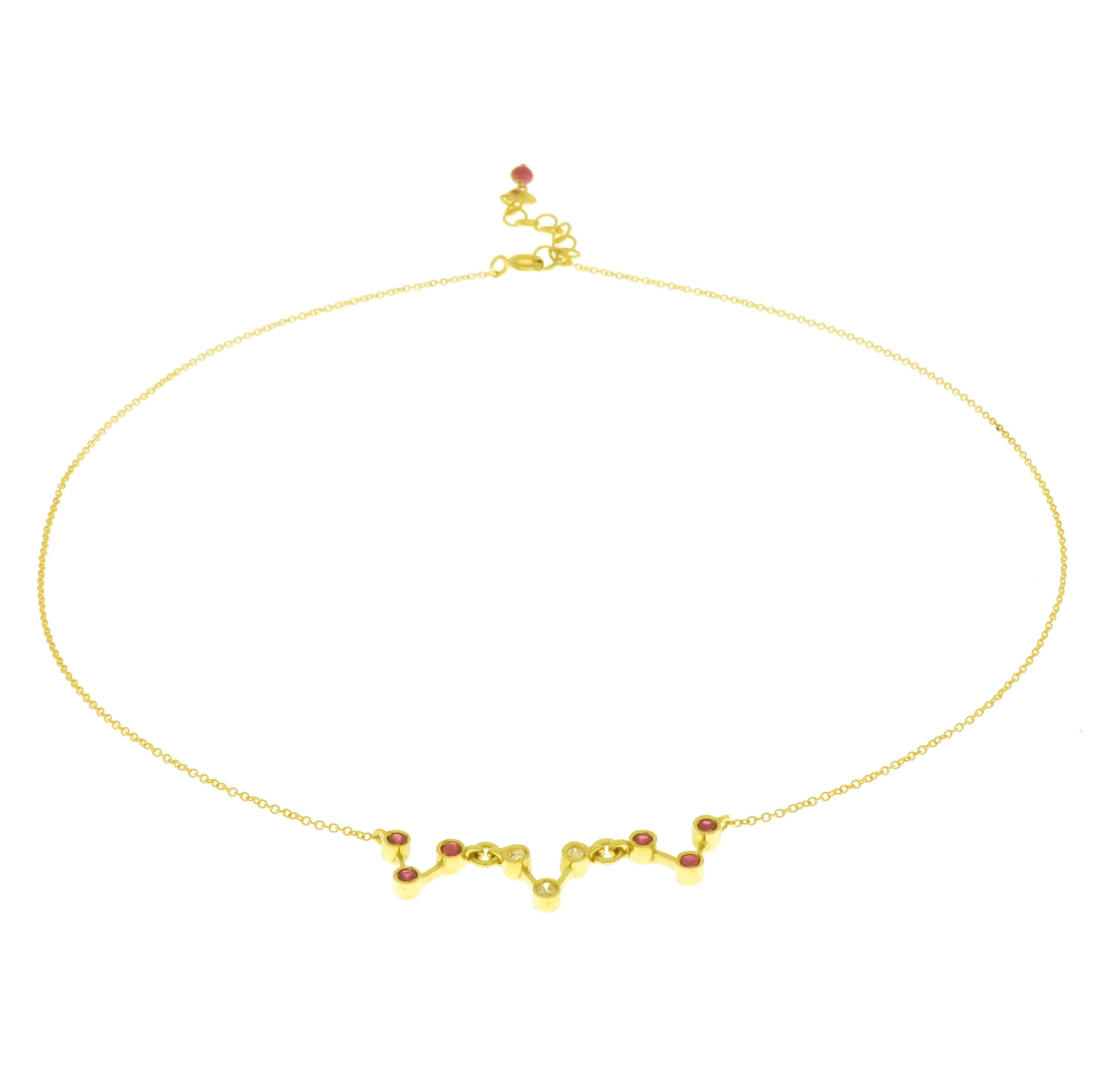 Rubine und Diamanten 18 Karat Gelbgold Halskette Handgefertigt in Italien (Zeitgenössisch) im Angebot