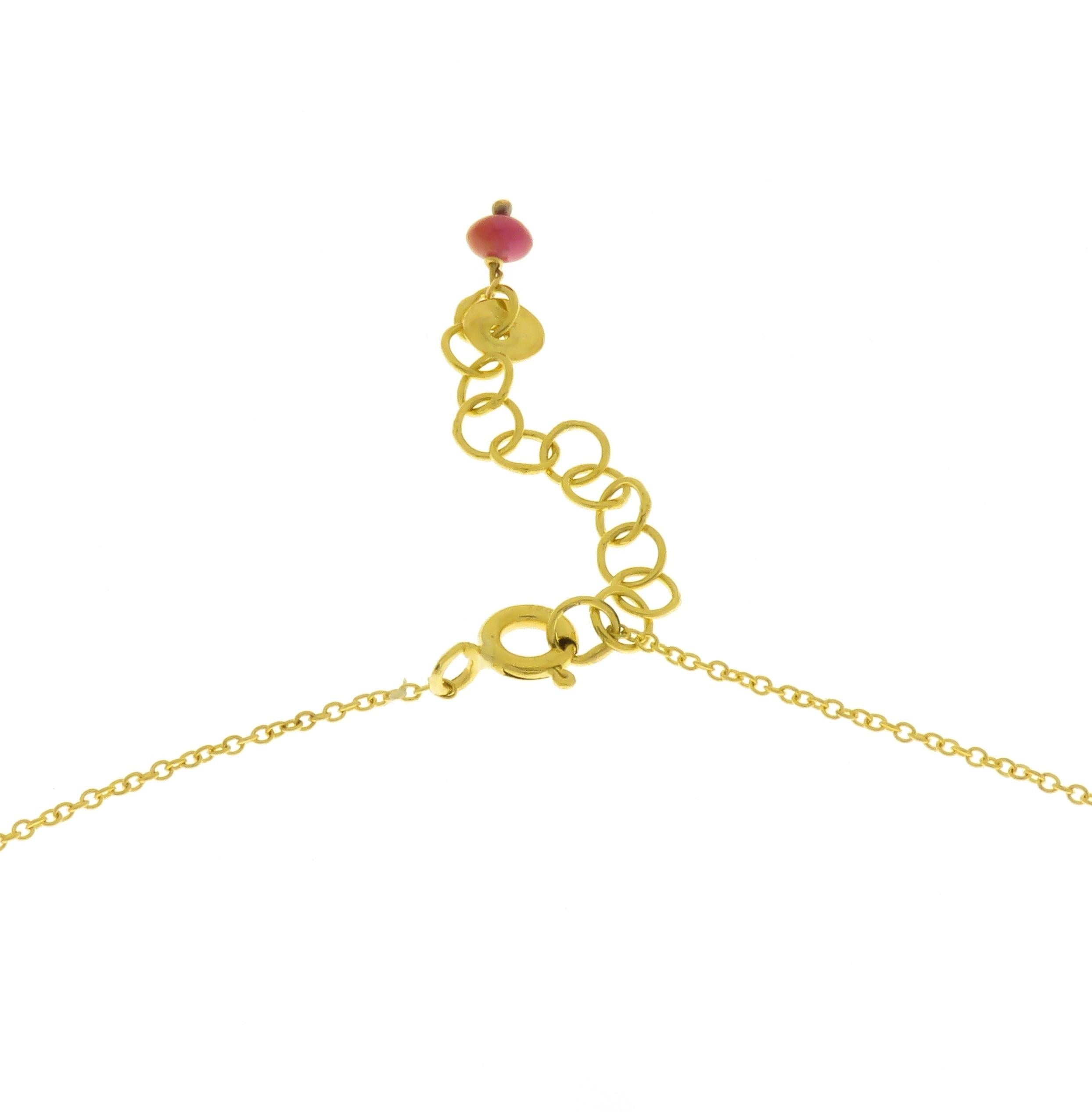 Brilliant Cut Rubies Diamonds 18 Karat Yellow Gold Necklace Handcrafted in Italy For Sale
