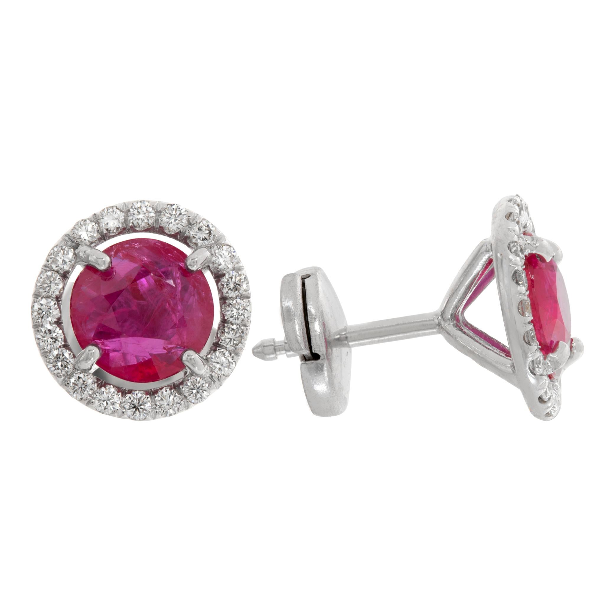 Rubies & diamonds 18K white gold stud earring In Excellent Condition For Sale In Surfside, FL