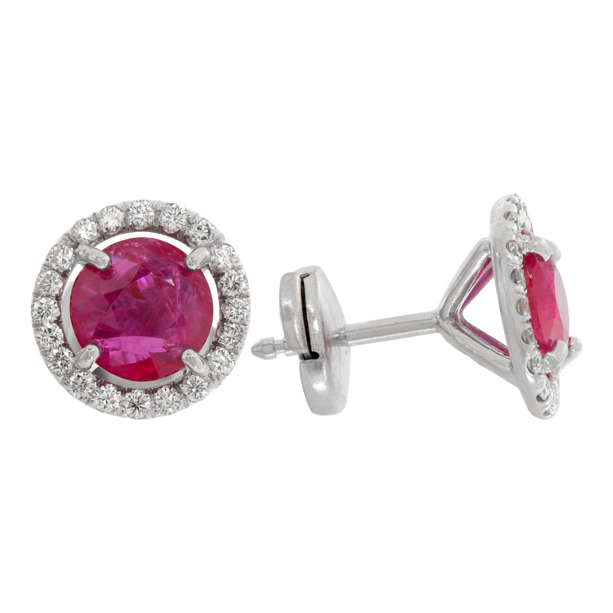 Rubies & diamonds 18K white gold stud earring In Excellent Condition In Surfside, FL