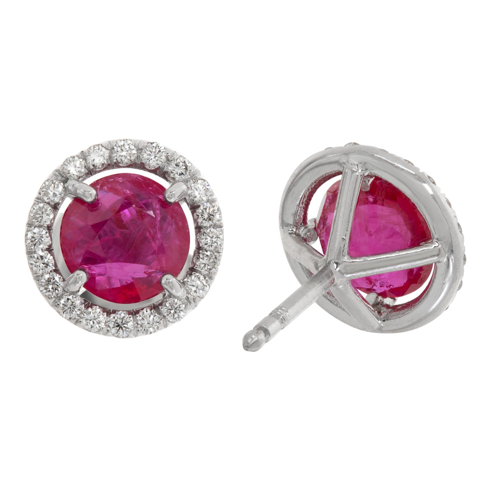 Women's Rubies & diamonds 18K white gold stud earring For Sale