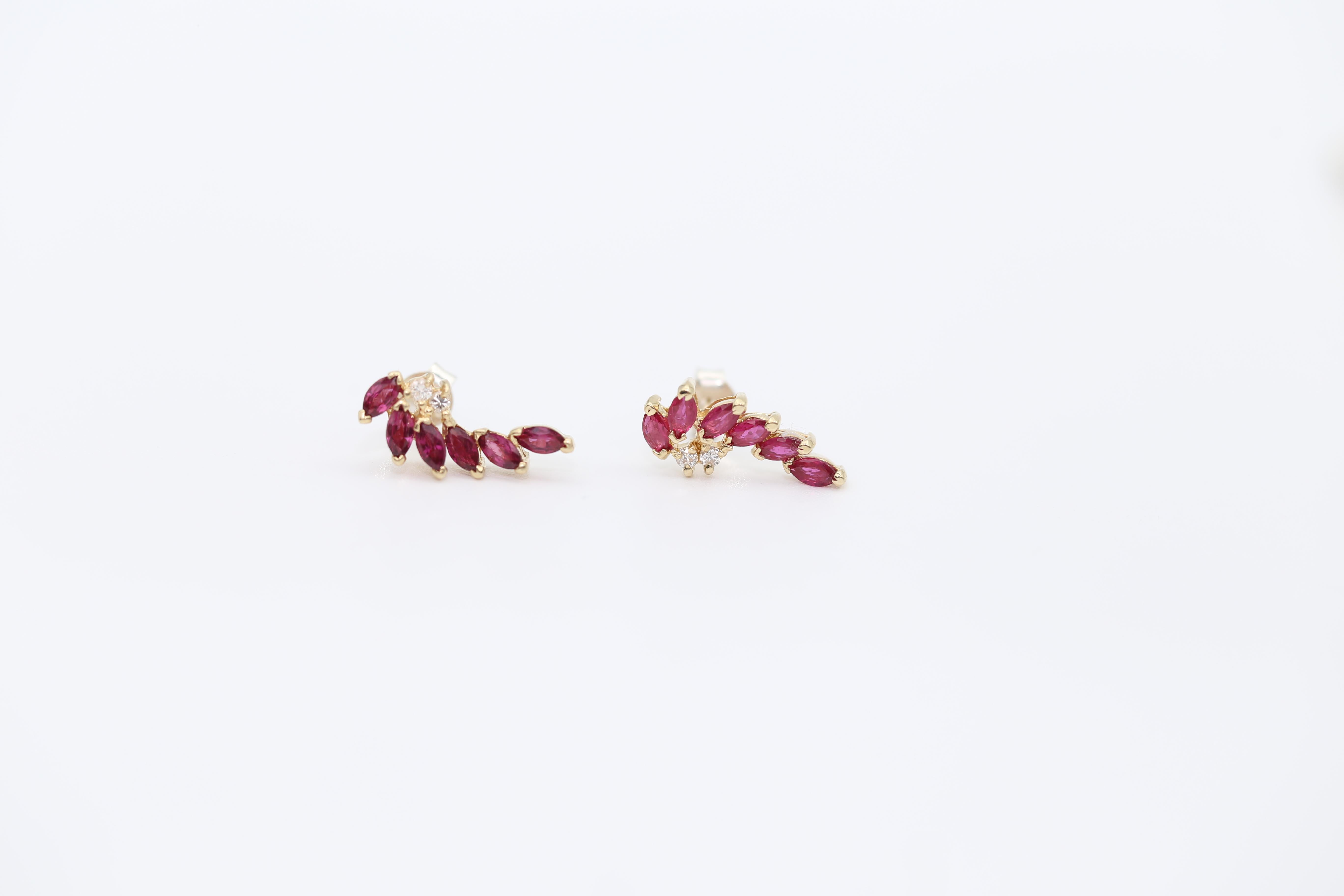 Marquise Cut Rubies Diamonds 18K Yellow Gold, 2020 For Sale