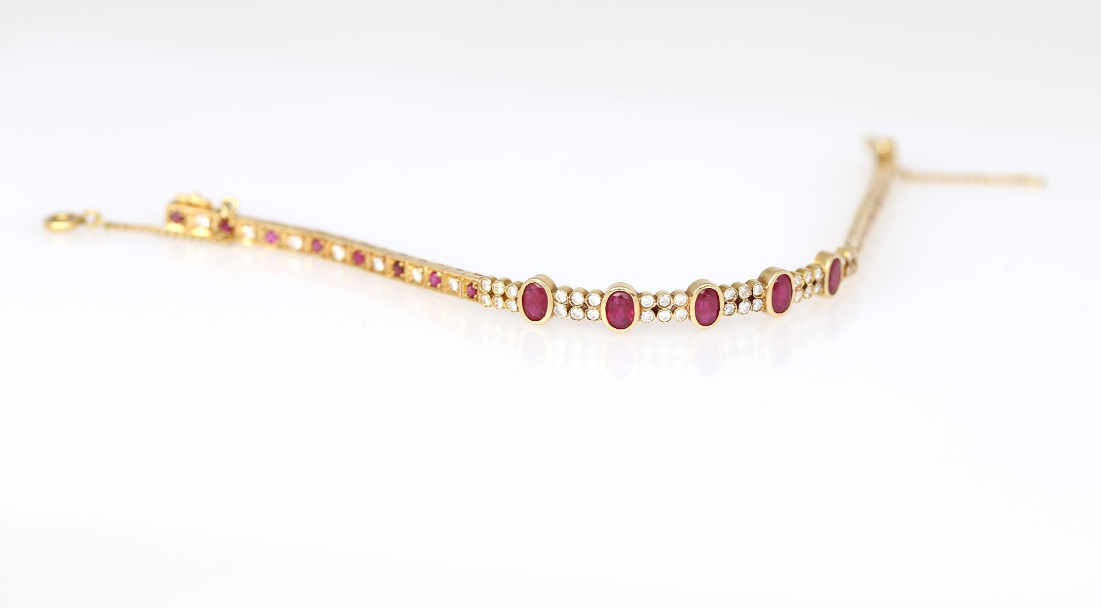 Rubies Diamonds 18K Yellow Gold Bracelet, 1990 1
