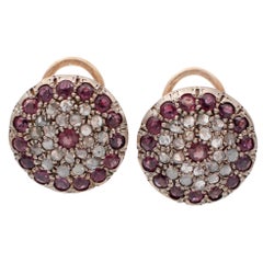 Rubies Diamonds 9 Karat Rose Gold and Silver Clip-On Earrings