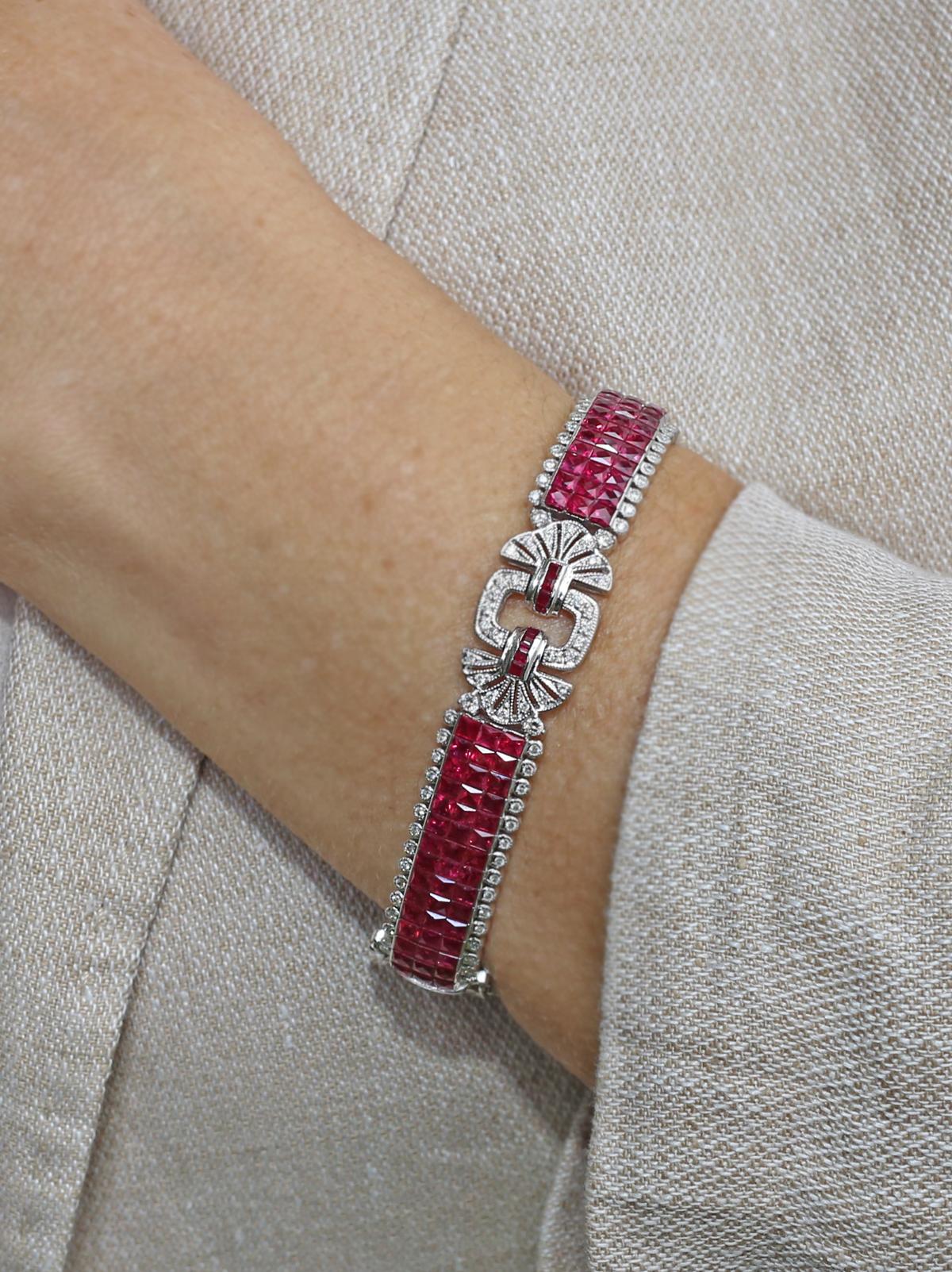 Women's Rubies Diamonds Bracelet Invisible Set, 2000