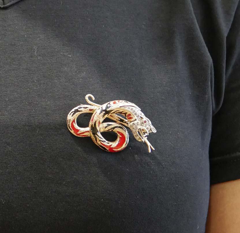 Rubies, Diamonds, Enamel, Rose Gold and Silver  Dragon Shape  Brooch / Pendant. For Sale 2