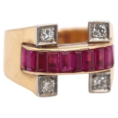 Rubies Diamonds Horseshoe Charm Ring, 1940
