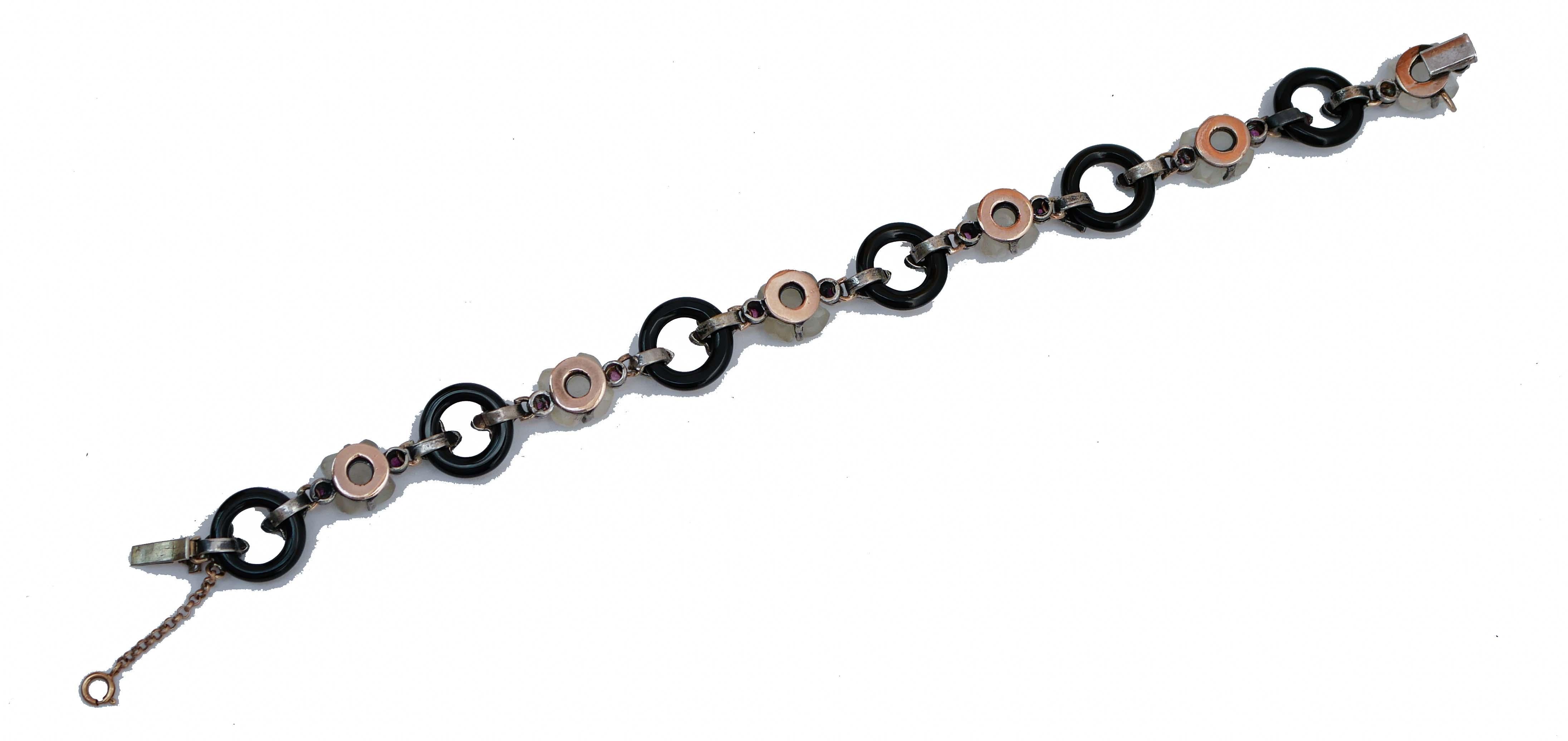 Retro Rubies, Diamonds, Moonlights, Onyx, Rose Gold and Silver Retrò Bracelet