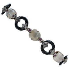 Rubies, Diamonds, Moonlights, Onyx, Rose Gold and Silver Retrò Bracelet
