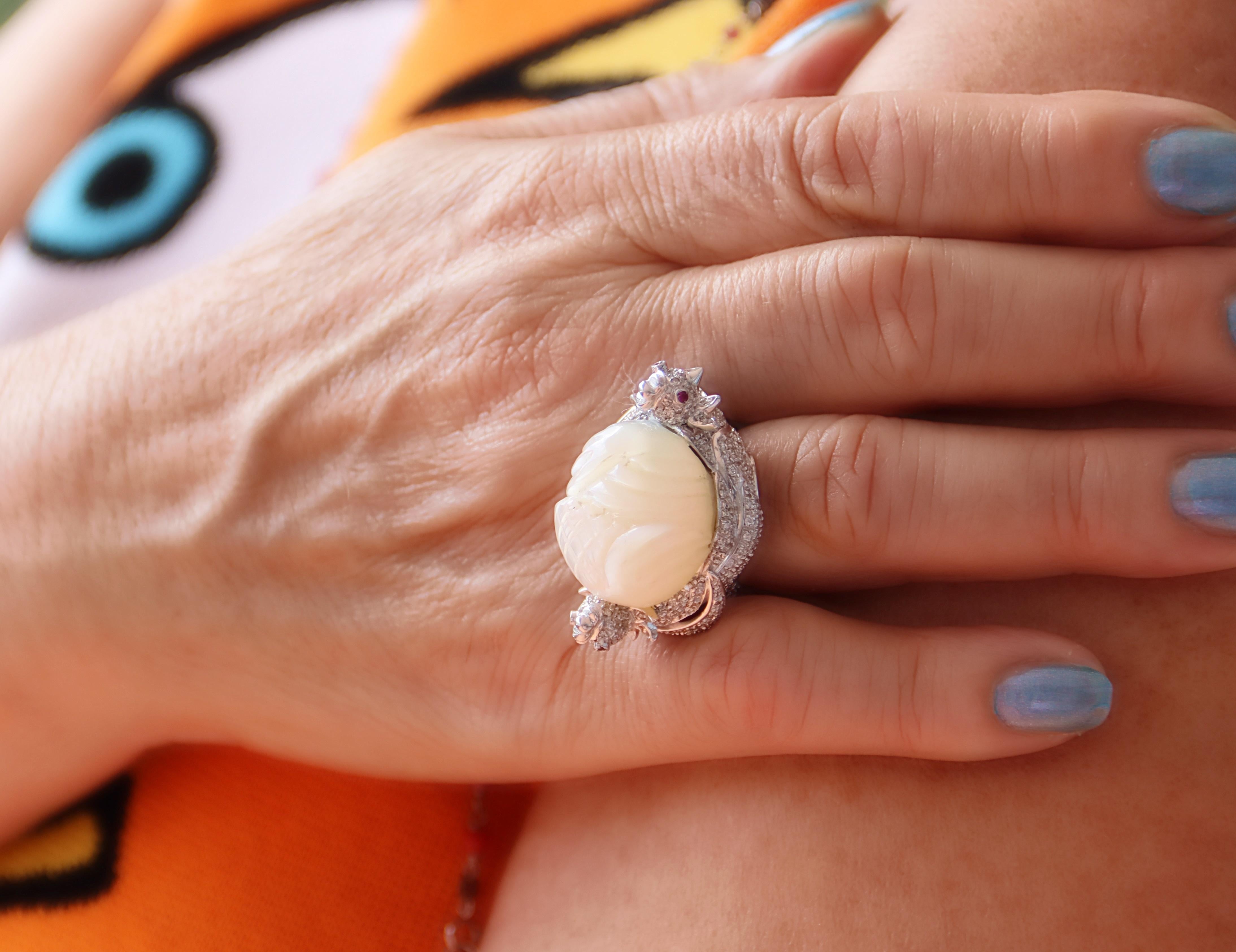 Rubine Diamanten Perlmutt 18 Karat Weißgold Cocktail Ring im Angebot 3