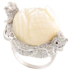 Rubine Diamanten Perlmutt 18 Karat Weißgold Cocktail Ring