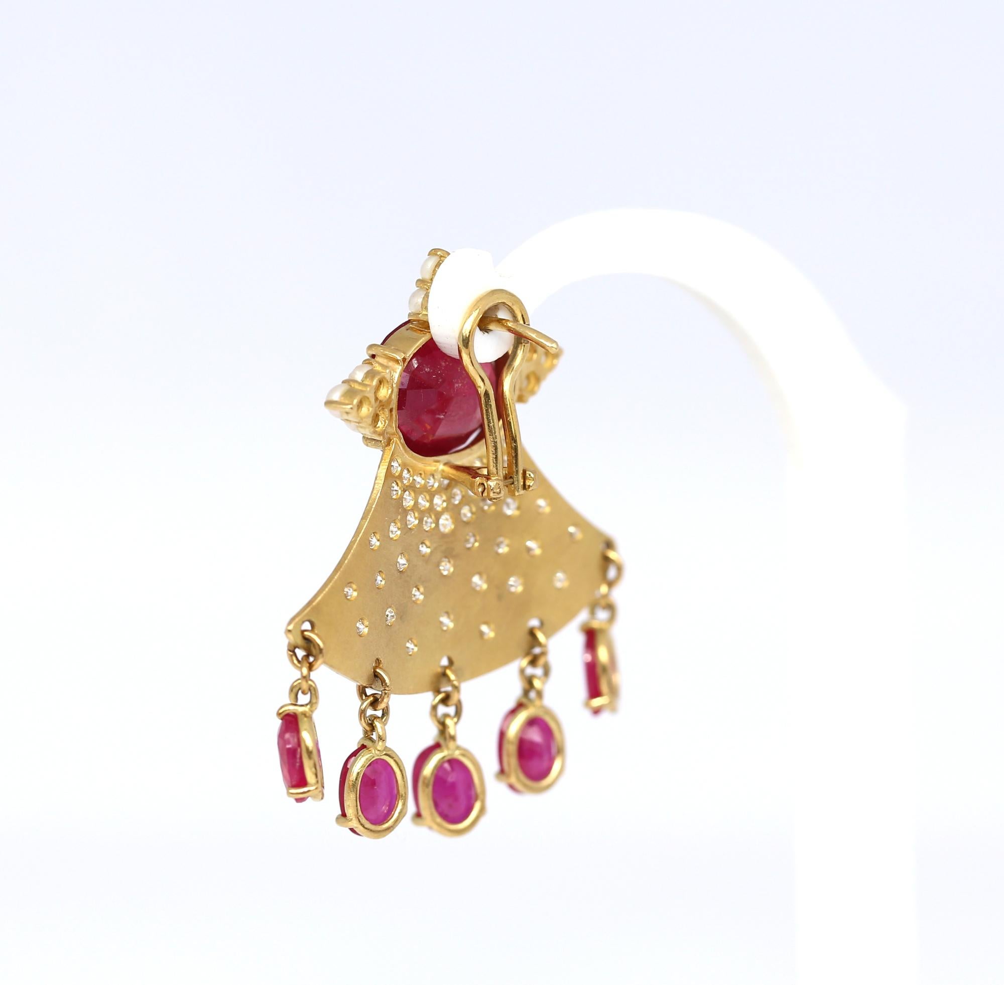 Rubies Diamonds Pearls Gold Whimsical Earrings, 2000 In Good Condition In Herzelia, Tel Aviv