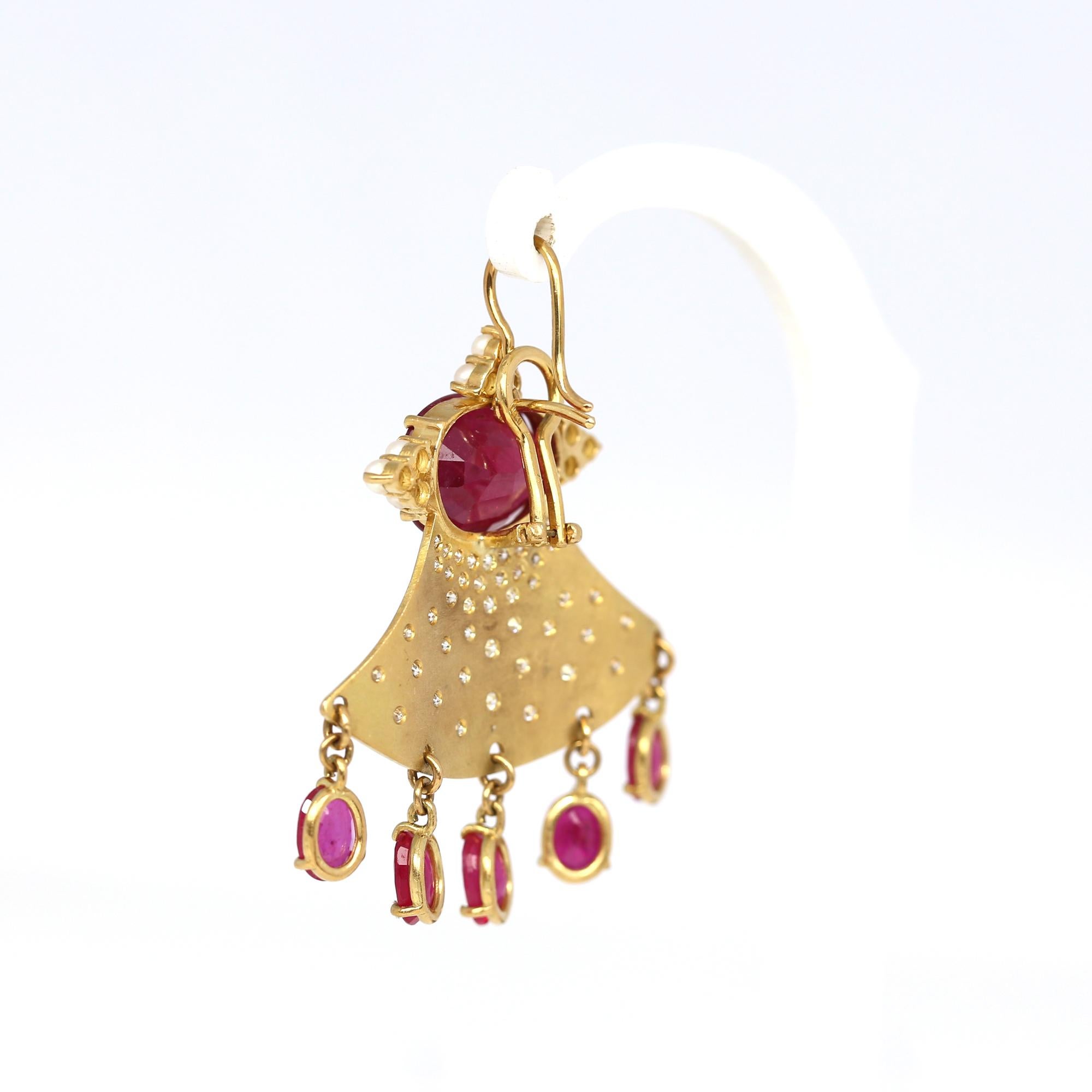 Women's Rubies Diamonds Pearls Gold Whimsical Earrings, 2000