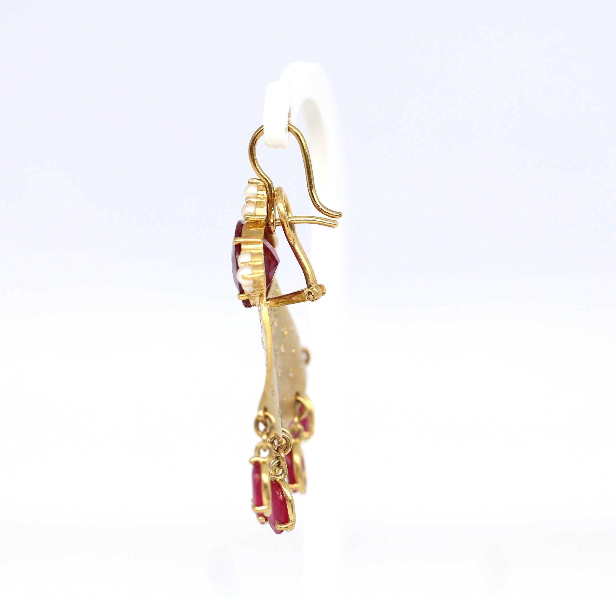 Rubies Diamonds Pearls Gold Whimsical Earrings, 2000 1