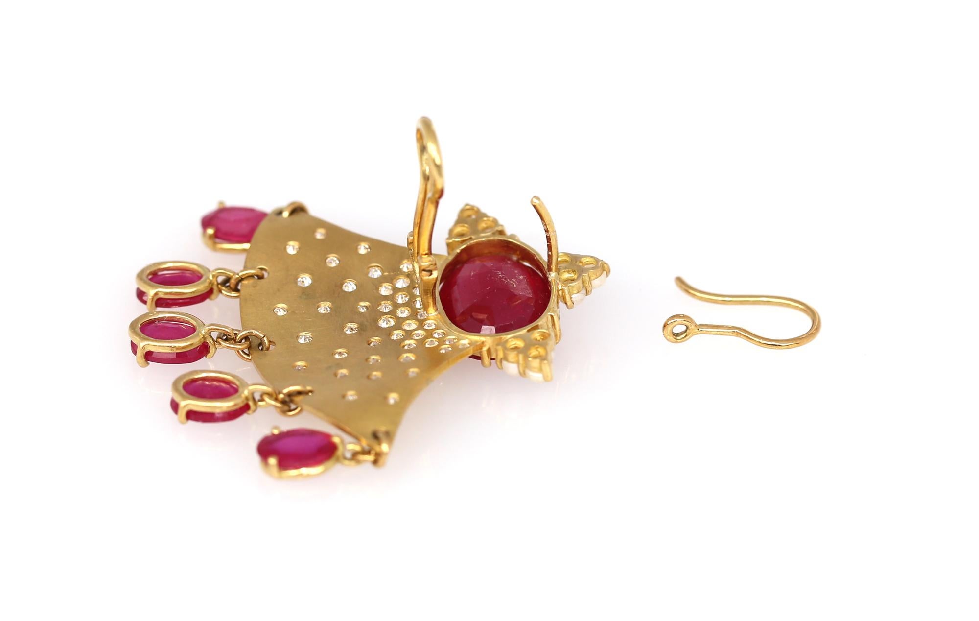 Rubies Diamonds Pearls Gold Whimsical Earrings, 2000 2