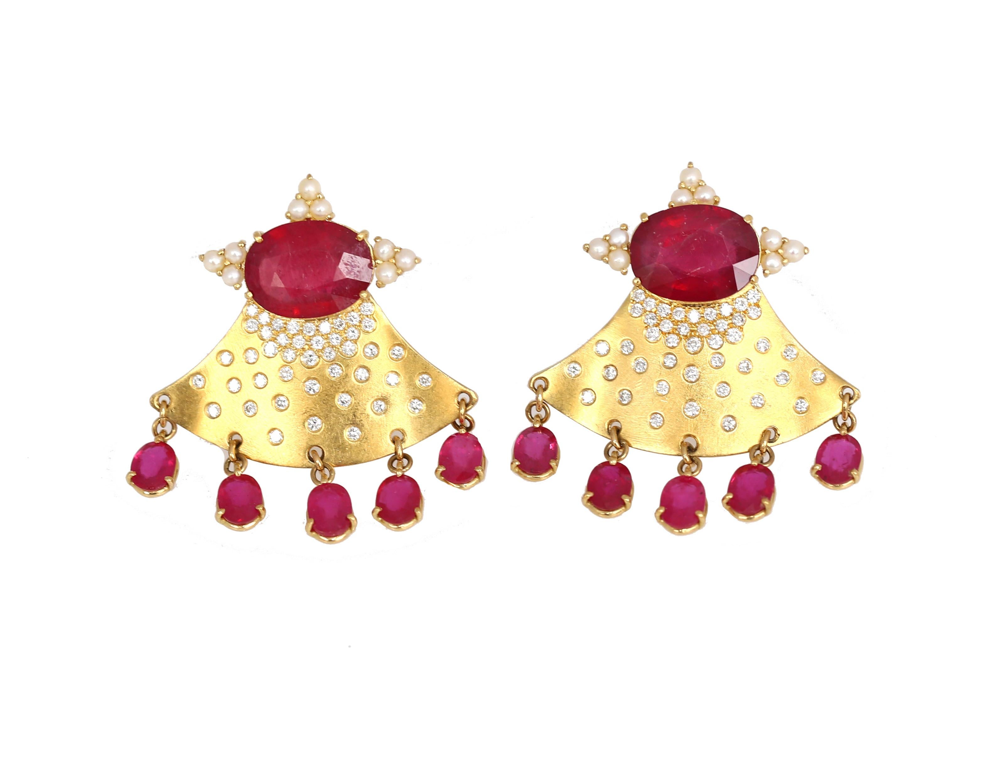 Rubies Diamonds Pearls Gold Whimsical Earrings, 2000 4