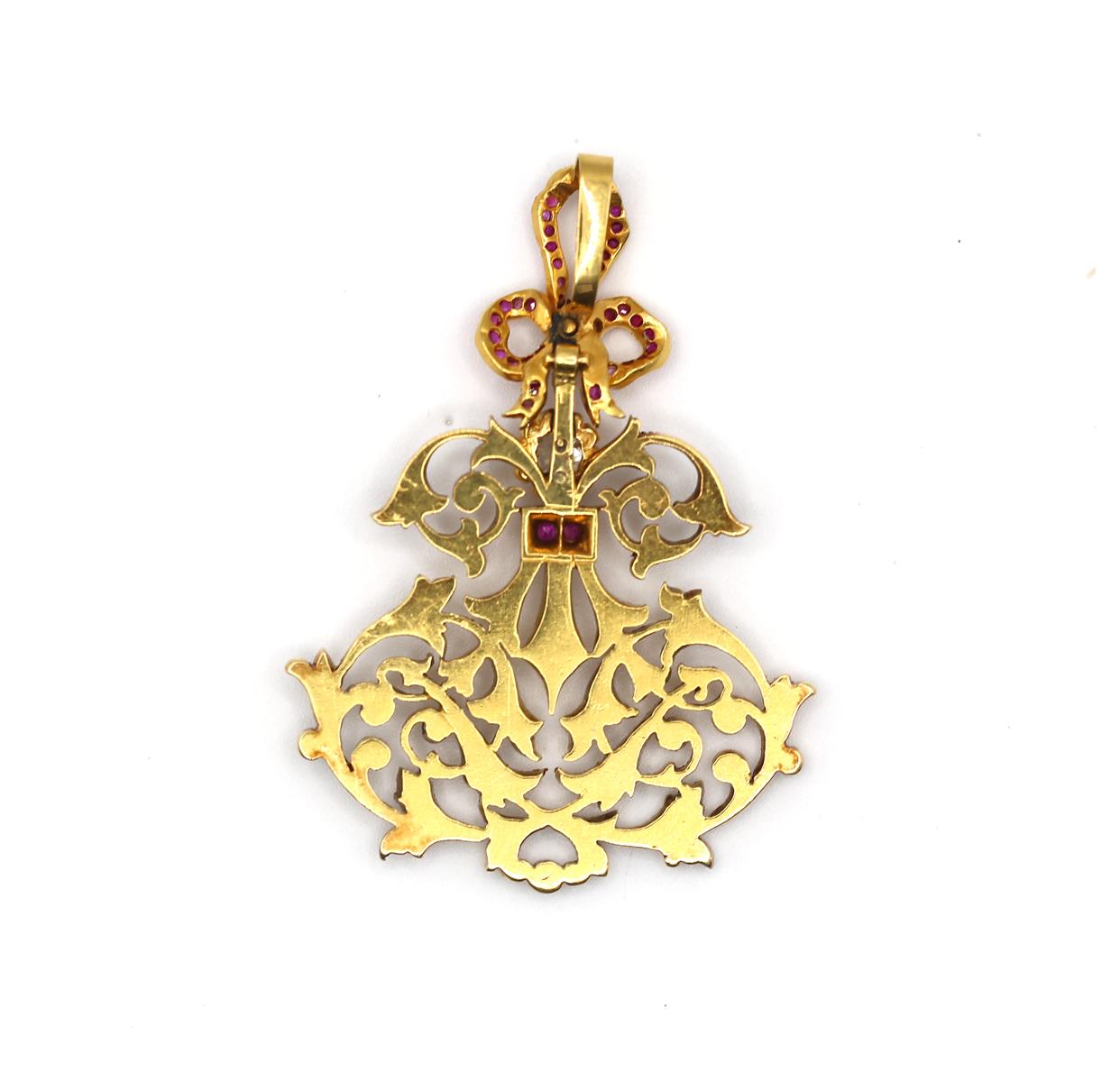 De las mujeres Rubíes Diamantes Colgante Cadena de Oro, 1900 en venta