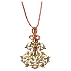 Rubíes Diamantes Colgante Cadena de Oro, 1900