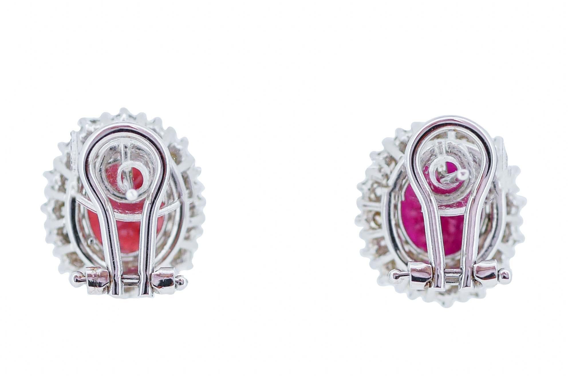 Retro Rubies, Diamonds, Platinum and 14 Karat White Gold Earrings. For Sale