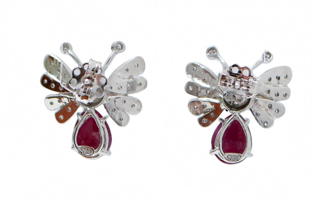 Rubine, Diamanten, Platin, Platin  Schmetterling-Ohrringe. (Retro)
