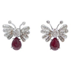 Rubies, Diamonds, Platinum  Butterfly Earrings.