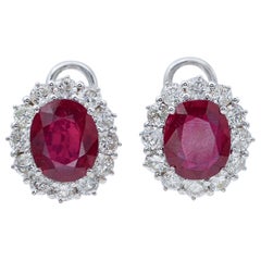 Rubies, Diamonds, Platinum Stud Earrings