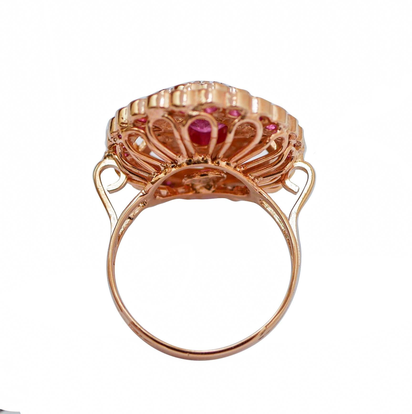 Retro Rubies, Diamonds, Rose Gold ad Silver Ring. For Sale