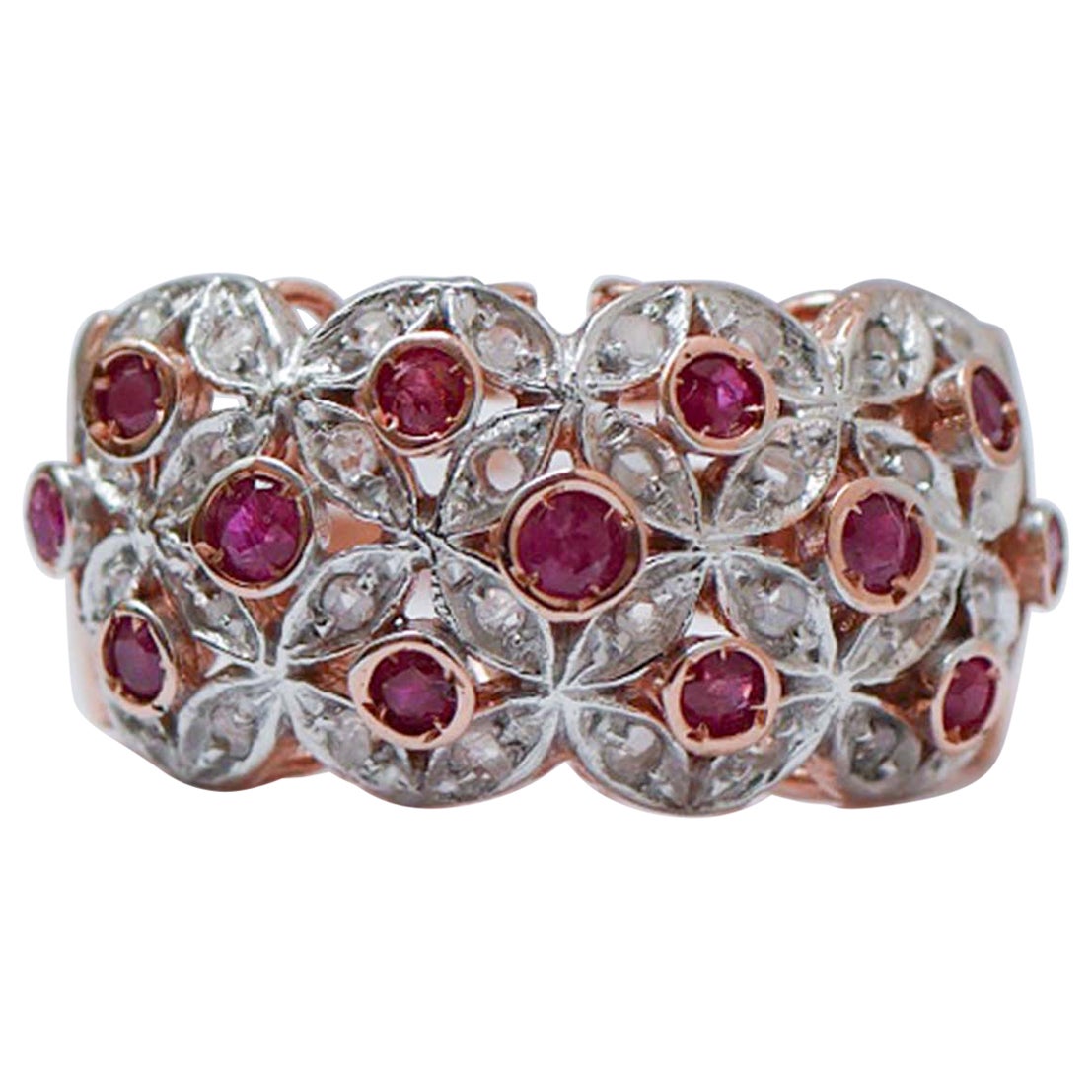 Rubis, diamants, bague en or rose et argent.