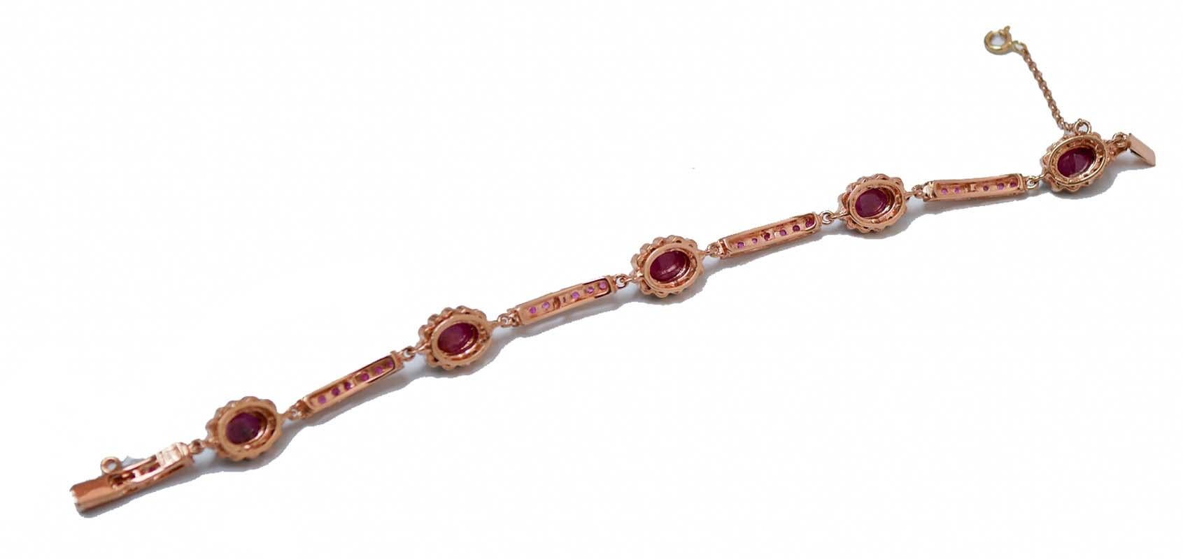 Retro Rubies, Diamonds, Rose Gold and Silver Bracelet. For Sale