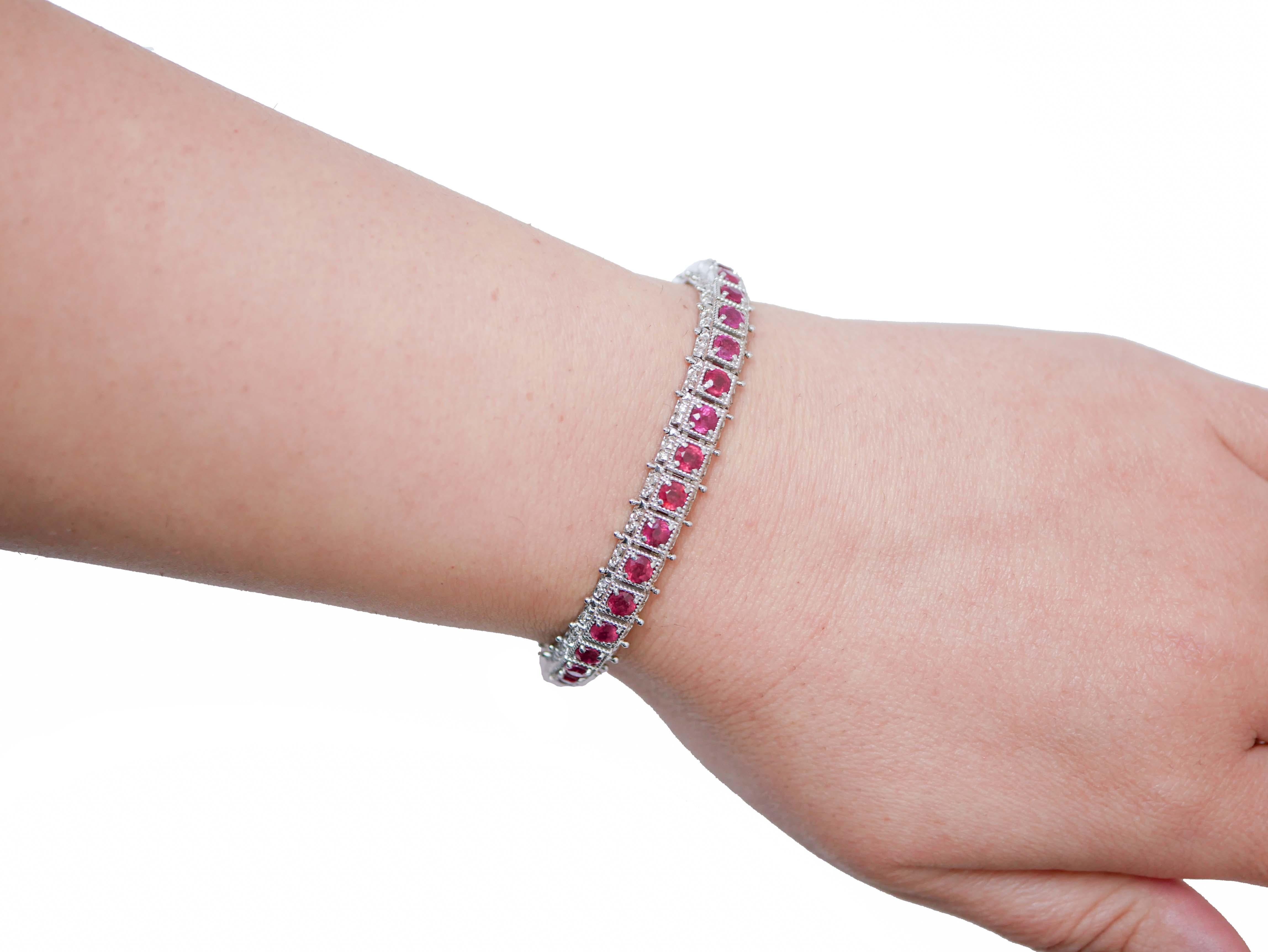 Rubies, Diamonds, Rose Gold and Silver Bracelet. In Good Condition For Sale In Marcianise, Marcianise (CE)