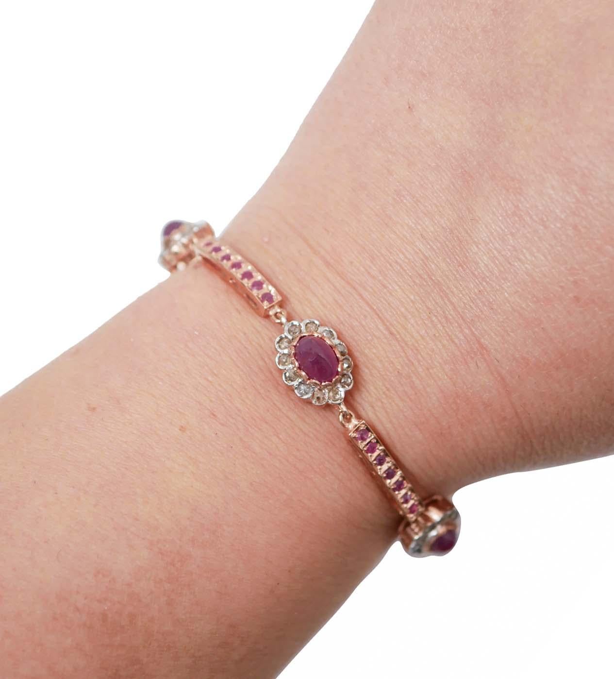 Rubies, Diamonds, Rose Gold and Silver Bracelet. In Good Condition For Sale In Marcianise, Marcianise (CE)