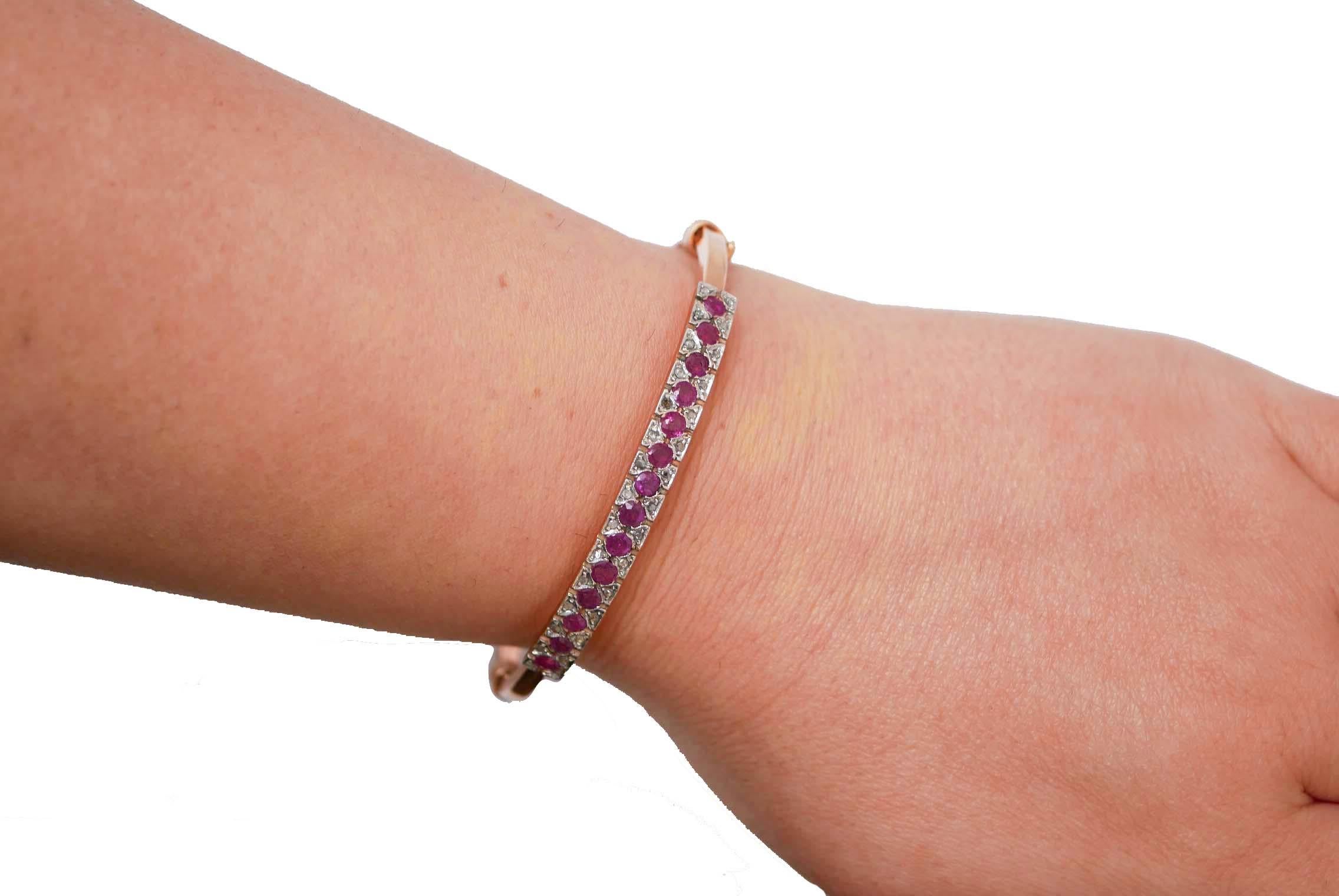 Bracciale con rubini, diamanti, oro rosa e argento. In condizioni buone in vendita a Marcianise, Marcianise (CE)