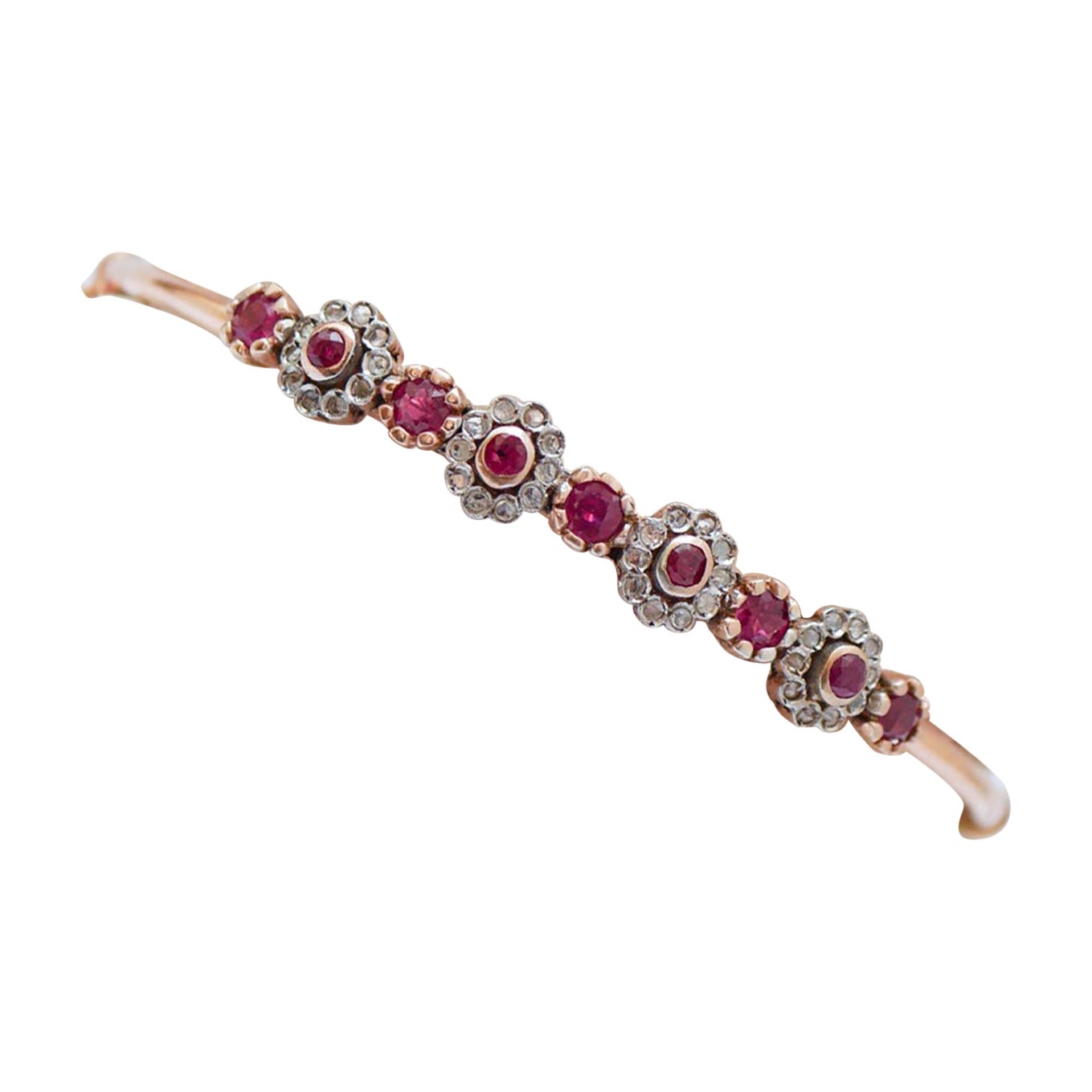 Rubies, Diamonds, Rose Gold and Silver Bracelet.