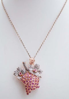 Rubies, Diamonds, Rose Gold and Silver Bunch Pendant.