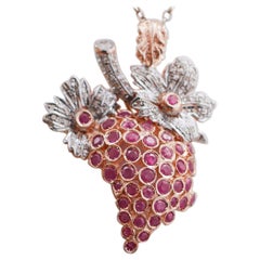 Rubies, Diamonds, Rose Gold and Silver Bunch Pendant.
