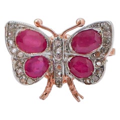 Rubies, Diamonds, Rose Gold and Silver Butterfly Ring.