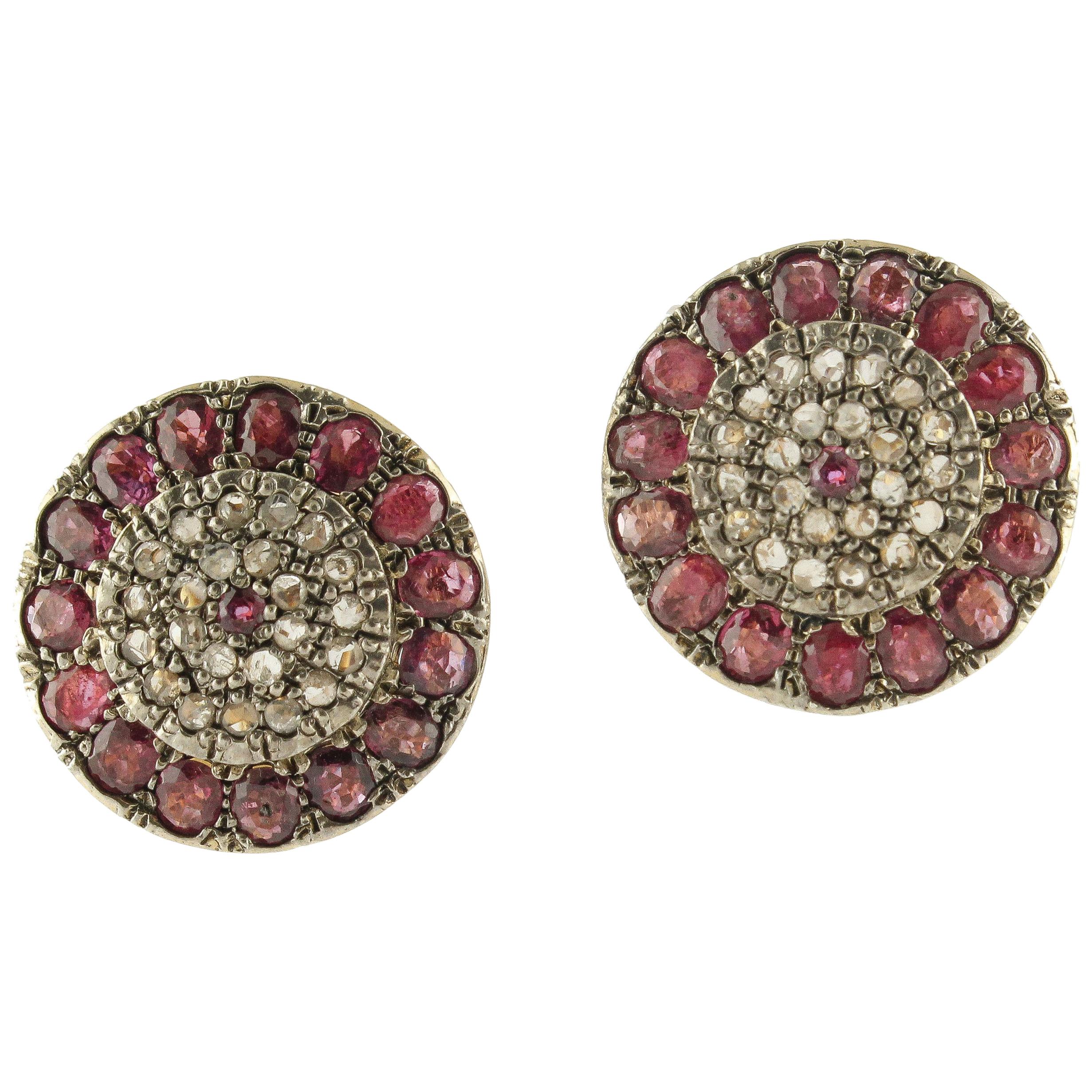Rubies Diamonds Rose Gold and Silver Earrings