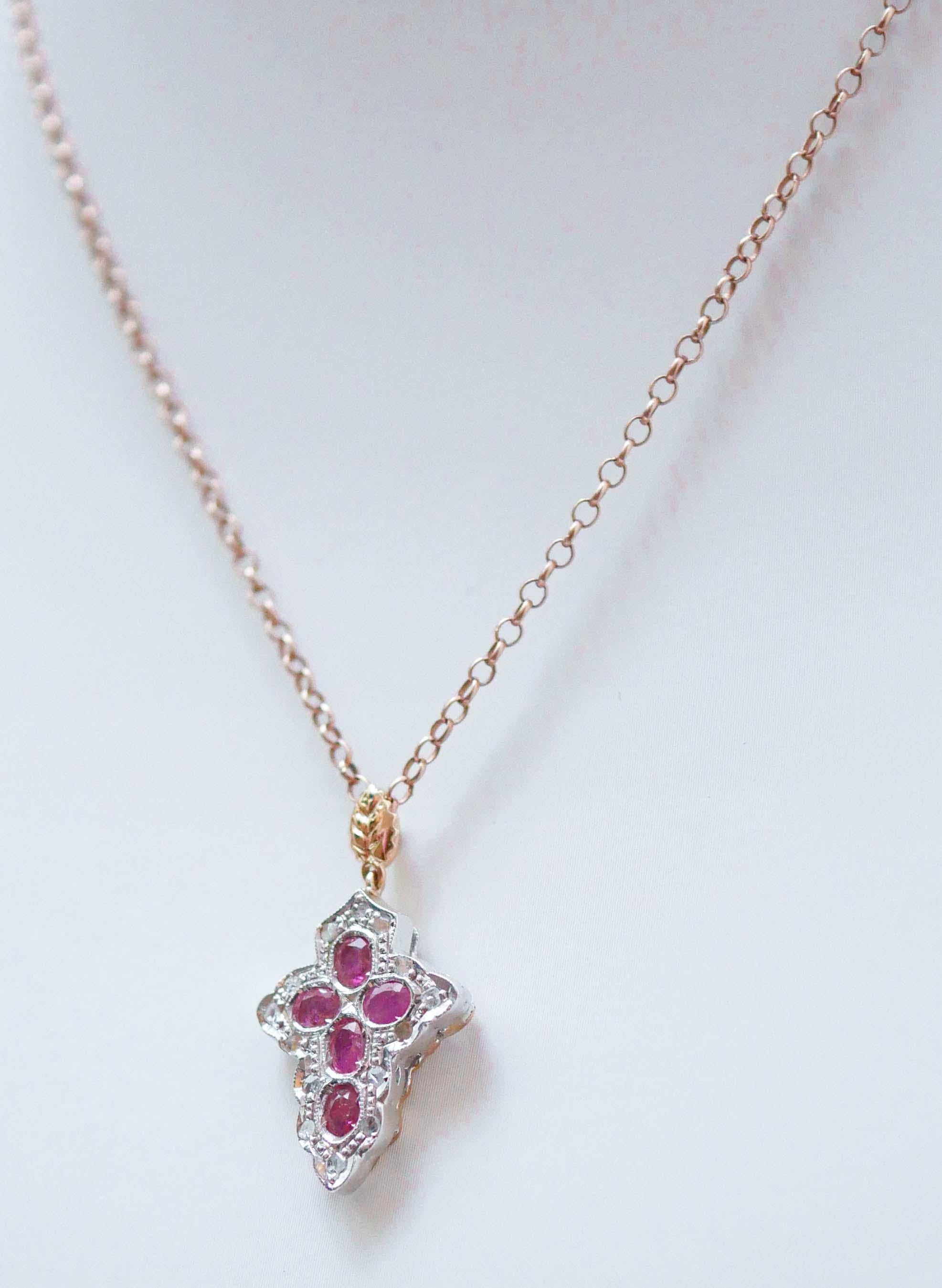Retro Rubies, Diamonds, Rose Gold and Silver Cross Pendant. For Sale