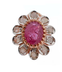Rubies, Diamonds, Rose Gold and Silver Earrings.
