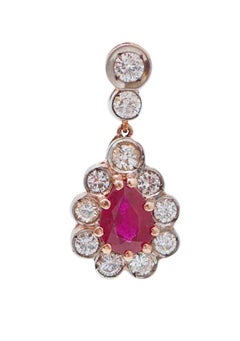 Rubies, Diamonds, Rose Gold and Silver Earrings.