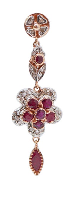 Rubies, Diamonds, Rose Gold and Silver Earrings.