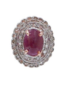 Rubies, Diamonds, Rose Gold and Silver Earrings.
