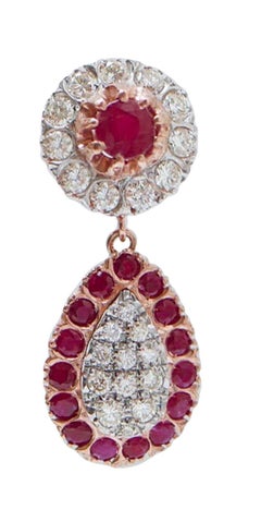 Rubies, Diamonds, Rose Gold and Silver Earrings.