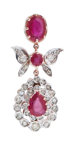 Rubies, Diamonds, Rose Gold and Silver Earrings.