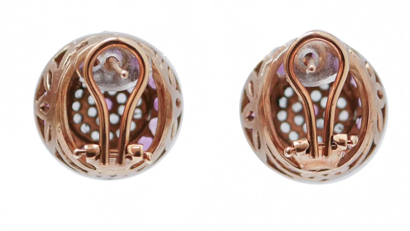 Retro Rubies, Diamonds, Rose Gold and Silver Earrings.