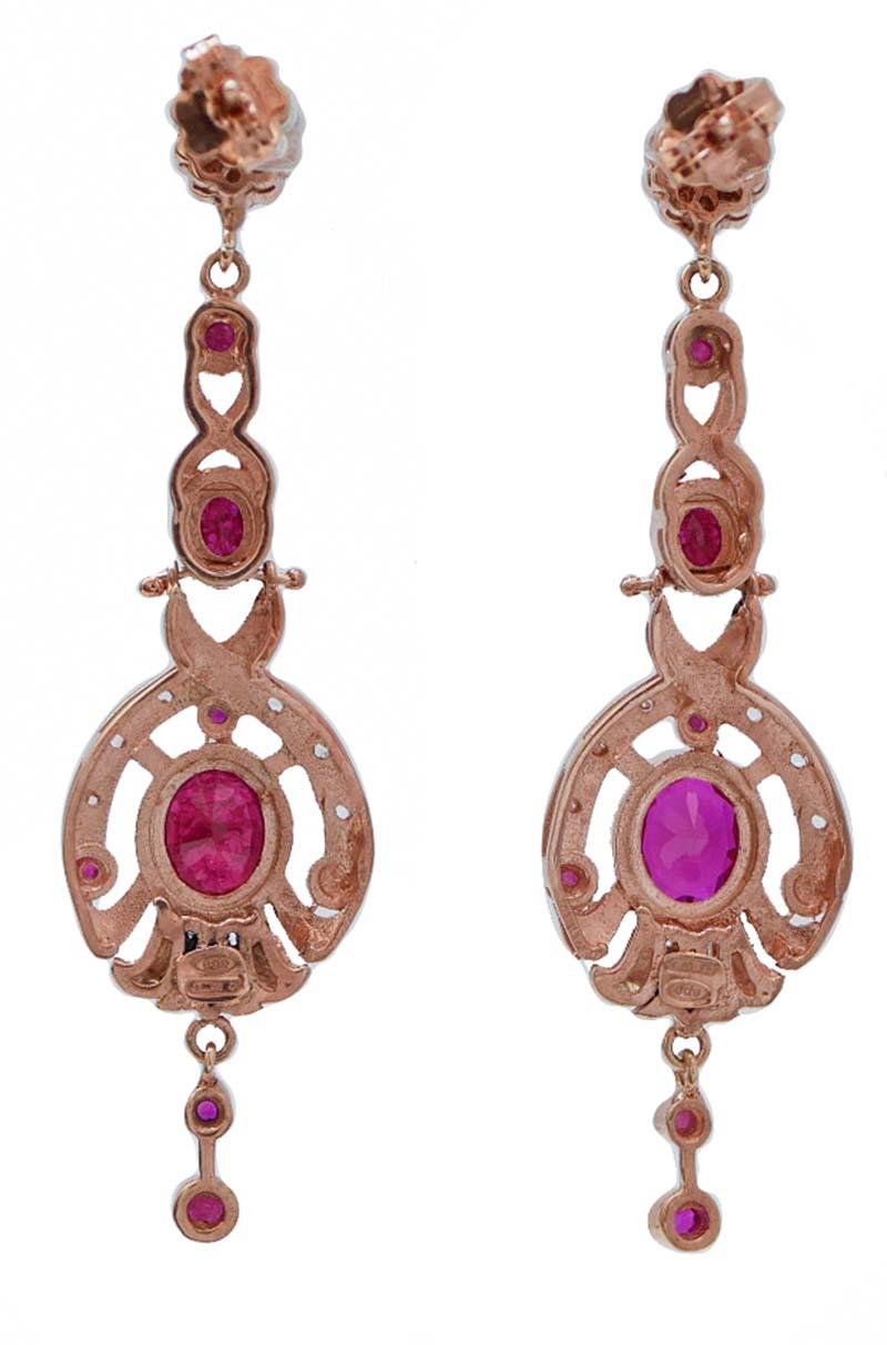 Rétro Rubini, diamanti, oro rosa e argento. in vendita