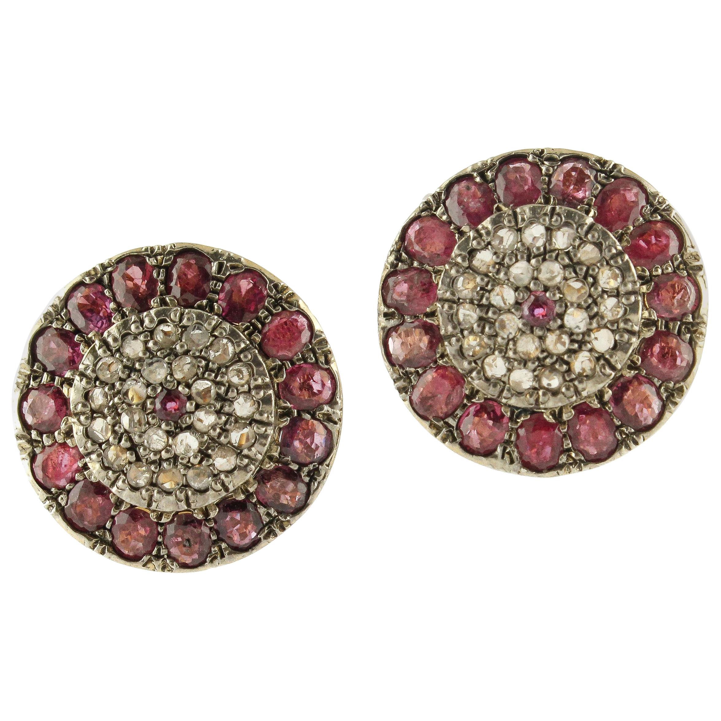 Rubies and Diamonds Rose Gold and Silver Clip-on Earrings