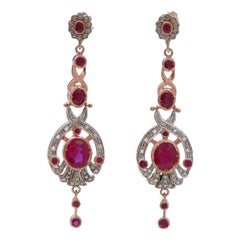 Vintage Rubies, Diamonds, Rose Gold and Silver Earrings.