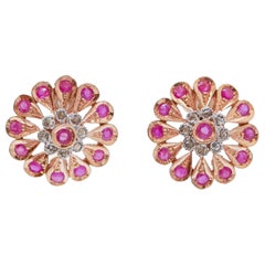 Rubies, Diamonds, Rose Gold and Silver Earrings.