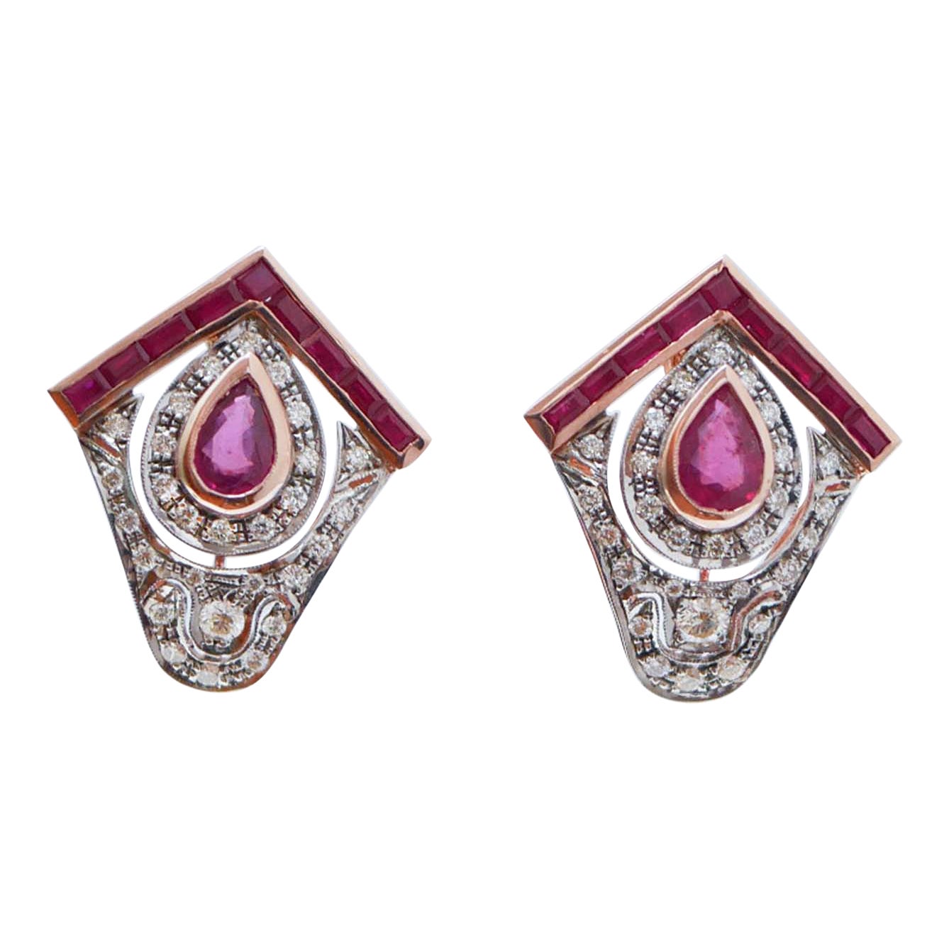 Boucles d'oreilles en or rose, rubis et diamants. en vente